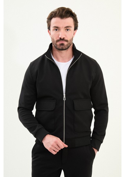 Düz Slim Fit Fermuarlı Torba Cepli Hakim Yaka Pantolon Mont
