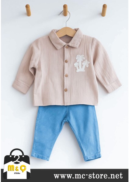 Erkek Bebek Çocuk Bayram ve Özel Günler Için Muslin Gömlel Pantolon 2li Alt Üst Takım
