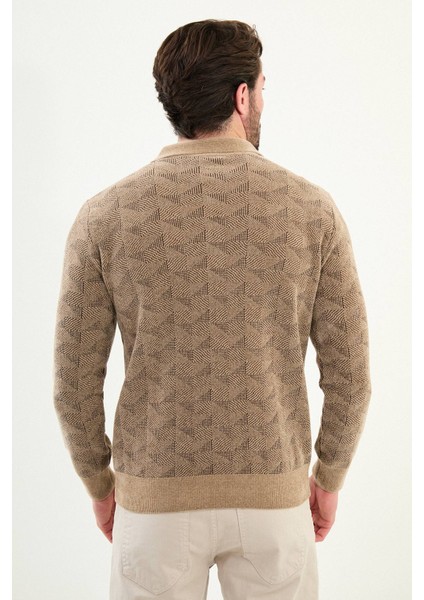 Desenli Slim Fit Fermuarlı Polo Yaka Şönil Kumaş Erkek Triko Kazak modelleri