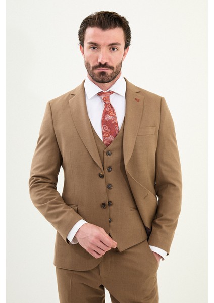 Düz Slim Fit Mono Yaka Klasik Yün Erkek Takım Elbise