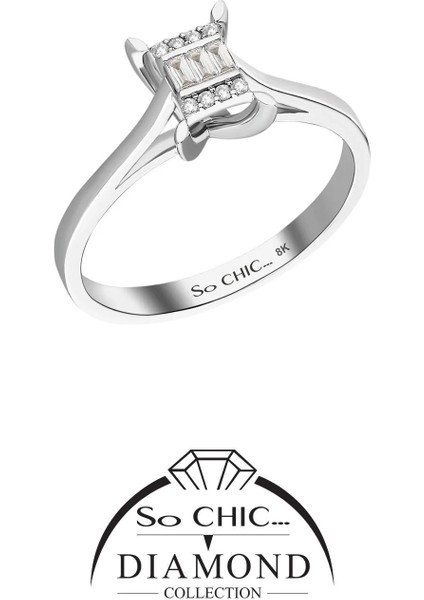 Diamond Collection Beyaz Altın 0.08 Karat Pırlanta Baget Yüzük