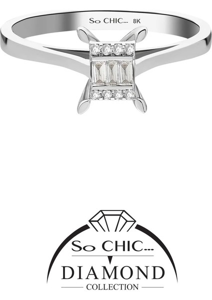 Diamond Collection Beyaz Altın 0.08 Karat Pırlanta Baget Yüzük fiyatları