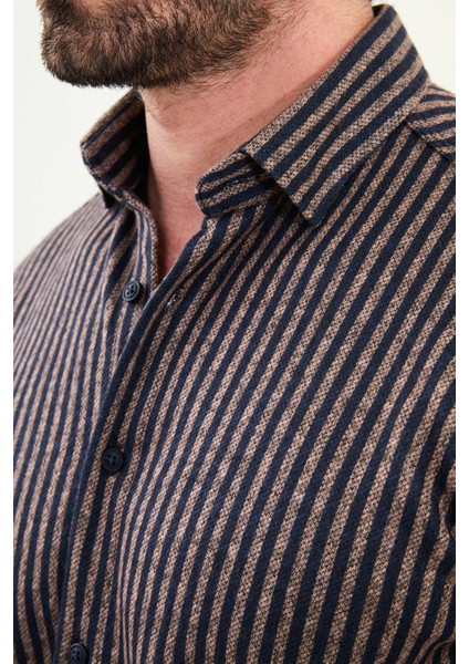 Çizgili Slim Fit Yün Erkek Gömlek fiyatları