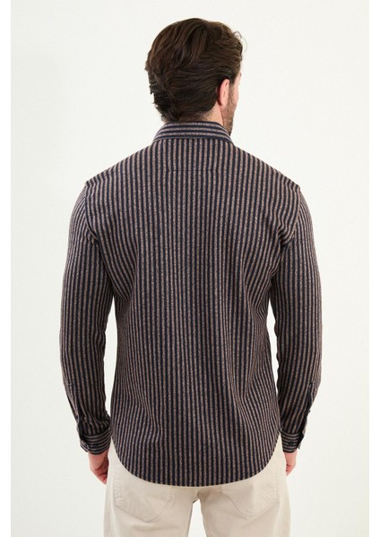 Çizgili Slim Fit Yün Erkek Gömlek modelleri