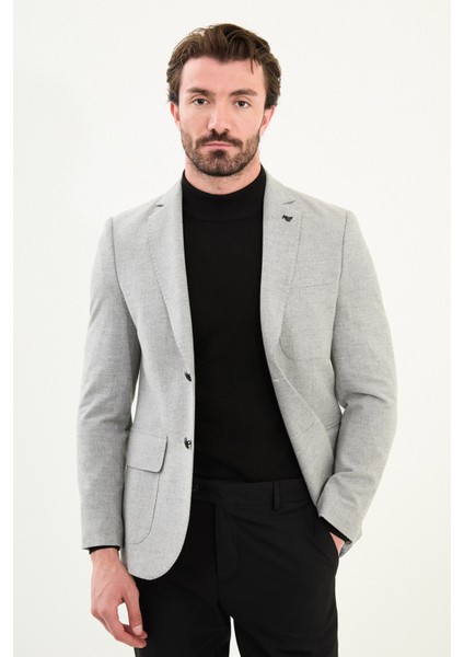 Düz Slim Fit Torba Cep Mono Yaka Yün Erkek Ceket
