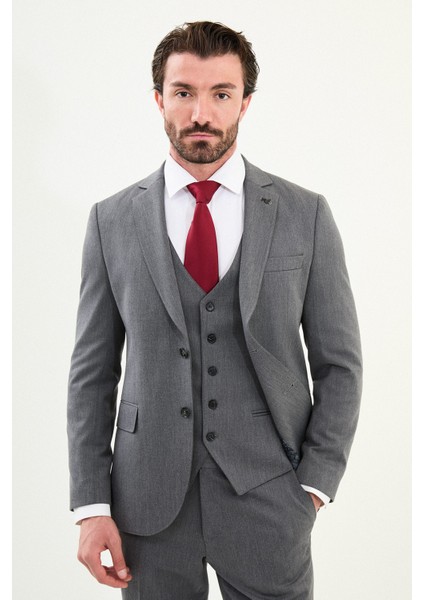 Düz Slim Fit Mono Yaka Klasik Yün Erkek Takım Elbise