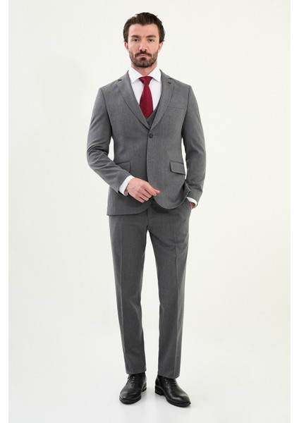 Düz Slim Fit Mono Yaka Klasik Yün Erkek Takım Elbise modelleri