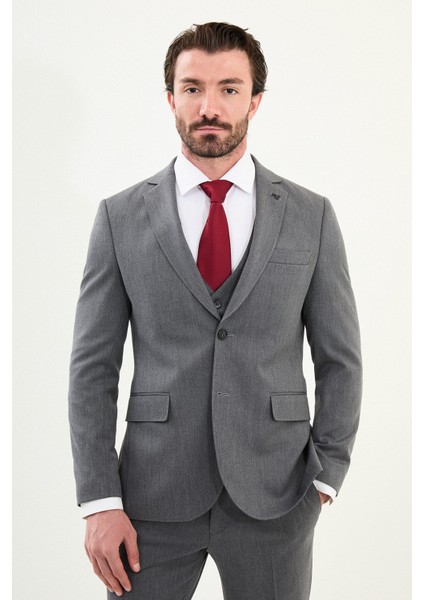 Düz Slim Fit Mono Yaka Klasik Yün Erkek Takım Elbise fırsatları