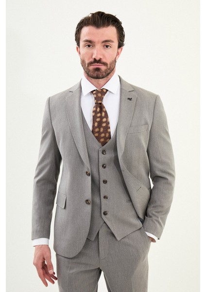 Düz Slim Fit Mono Yaka Klasik Yün Erkek Takım Elbise
