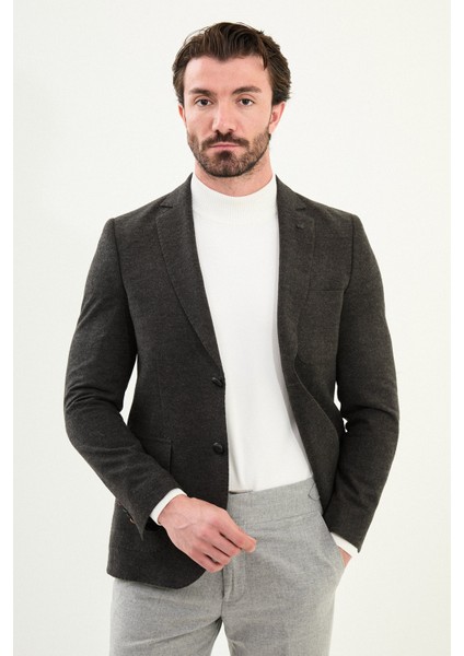 Düz Slim Fit Torba Cep Mono Yaka Yün Erkek Ceket