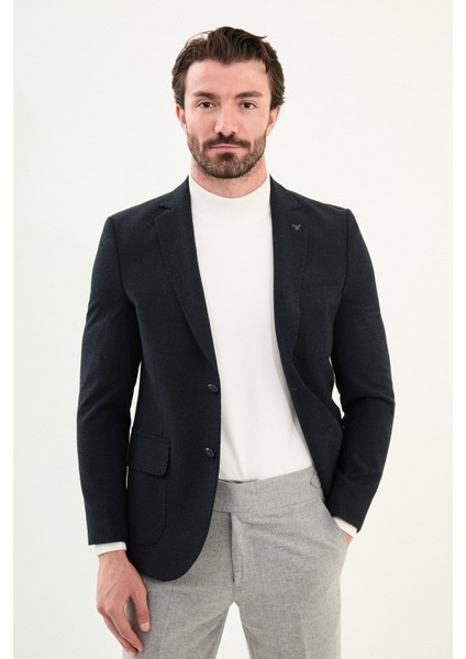 Düz Slim Fit Torba Cep Mono Yaka Yün Erkek Ceket