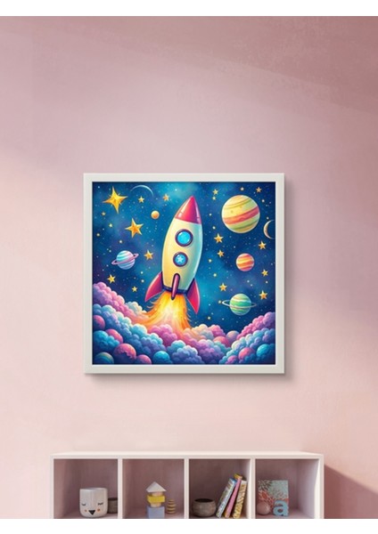 Uzay ve Mekik LED Tablo – 60X60 cm | Sıva Üstü Montajlı, Tak-Çalıştır Sistem, Arapuarlı