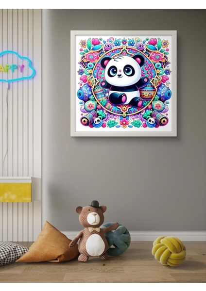 Renkli Panda LED Tablo – 60X60 cm | Sıva Üstü Montajlı, Tak-Çalıştır Sistem, Arapuarlı