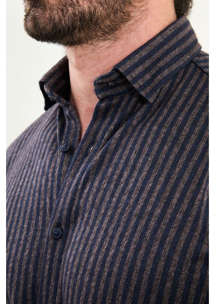 Çizgili Slim Fit Yün Erkek Gömlek fiyatları