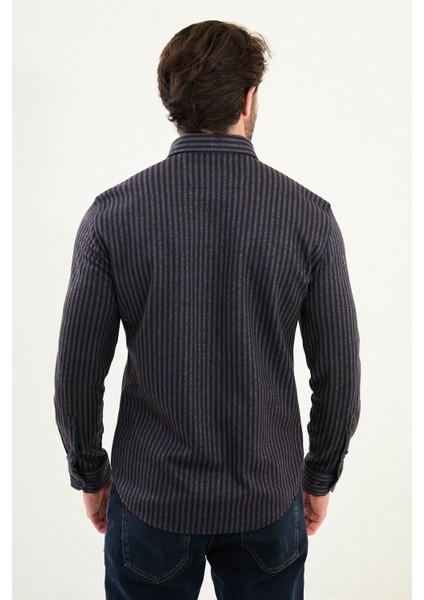 Çizgili Slim Fit Yün Erkek Gömlek modelleri