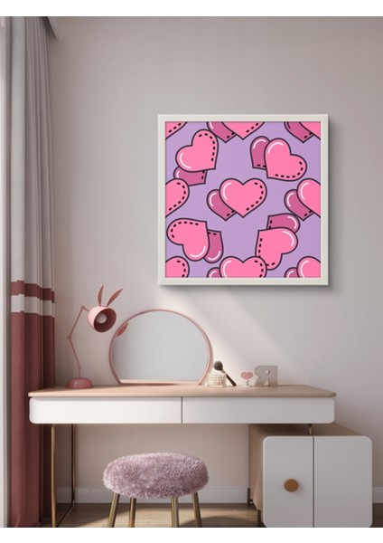 Pembe Kalpler Çocuk Odası LED Tablo – 60X60 cm | Sıva Üstü Montajlı, Tak-Çalıştır Sistem, Arapuarlı modelleri