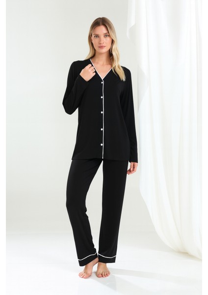 Kadın Bambu Kumaş Pijama Takımı – Büyük Beden Seçenekli, Rahat Kalıp, Şık ve Konforlu