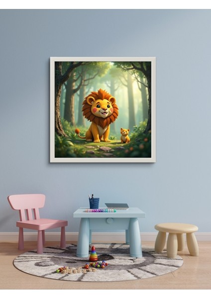 Minik Aslan Çocuk Odası LED Tablo – 60X60 cm | Sıva Üstü Montajlı, Tak-Çalıştır Sistem, Arapuarlı modelleri