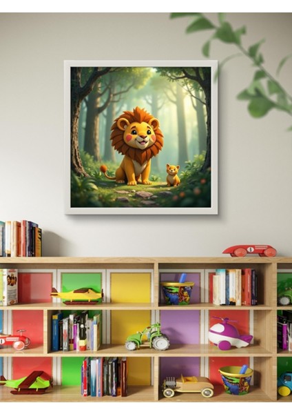 Minik Aslan Çocuk Odası LED Tablo – 60X60 cm | Sıva Üstü Montajlı, Tak-Çalıştır Sistem, Arapuarlı indirimleri