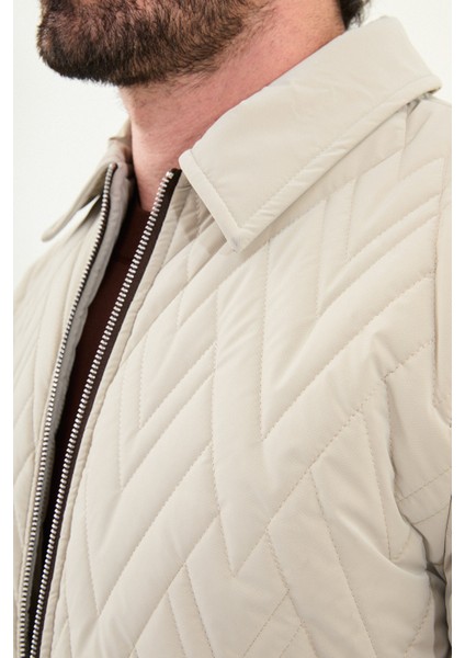 Desenli Slim Fit Gömlek Yaka Kapitone Erkek Mont fiyatları