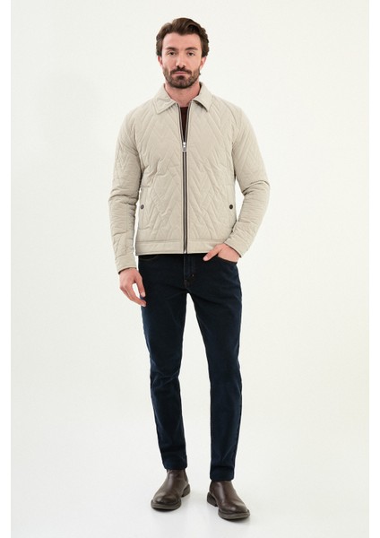 Desenli Slim Fit Gömlek Yaka Kapitone Erkek Mont modelleri