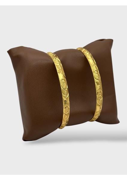 Çelik 22 Ayar Altın Kaplama Desenli Kalın Ajda Bilezik - 2 Adet modelleri