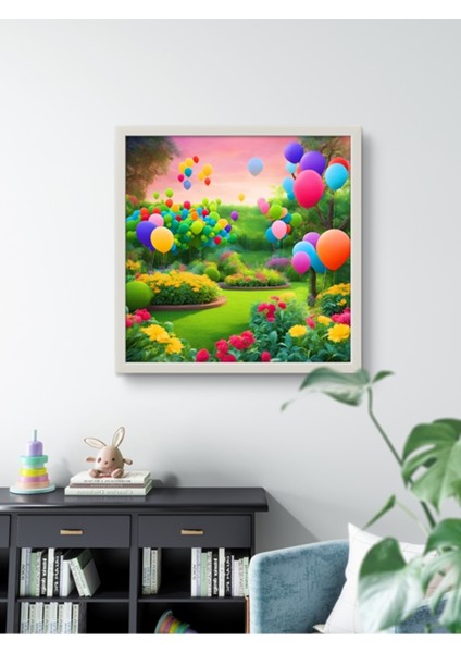 Doğadaki Balonlar Çocuk Odası LED Tablo – 60X60 cm | Sıva Üstü Montajlı, Tak-Çalıştır Sistem,