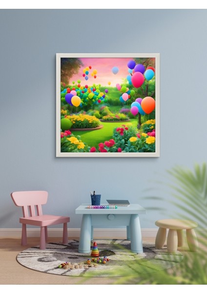 Doğadaki Balonlar Çocuk Odası LED Tablo – 60X60 cm | Sıva Üstü Montajlı, Tak-Çalıştır Sistem, fırsatları