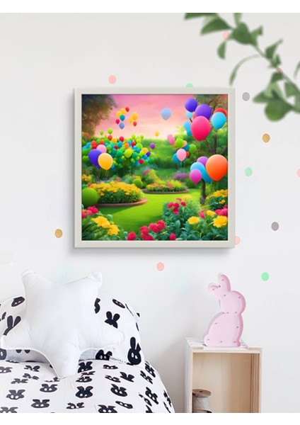 Doğadaki Balonlar Çocuk Odası LED Tablo – 60X60 cm | Sıva Üstü Montajlı, Tak-Çalıştır Sistem, indirimleri