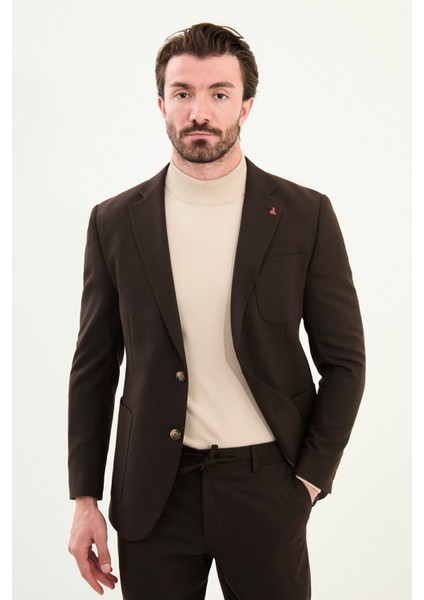 Düz Slim Fit Torba Cep Beli Lastikli Ipli Yün Erkek Takım Elbise