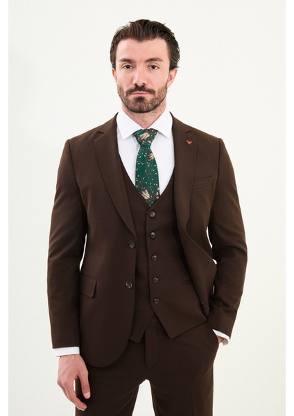 Düz Slim Fit Mono Yaka Klasik Yün Erkek Takım Elbise