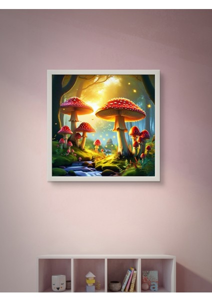 Dev Mantarlar Çocuk Odası LED Tablo – 60X60 cm | Sıva Üstü Montajlı, Tak-Çalıştır Sistem, Arapuarlı