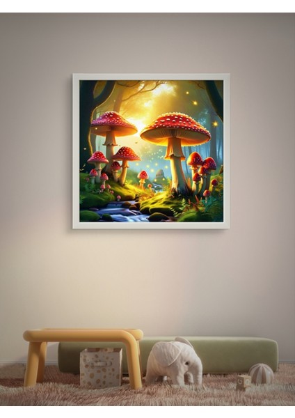 Dev Mantarlar Çocuk Odası LED Tablo – 60X60 cm | Sıva Üstü Montajlı, Tak-Çalıştır Sistem, Arapuarlı modelleri