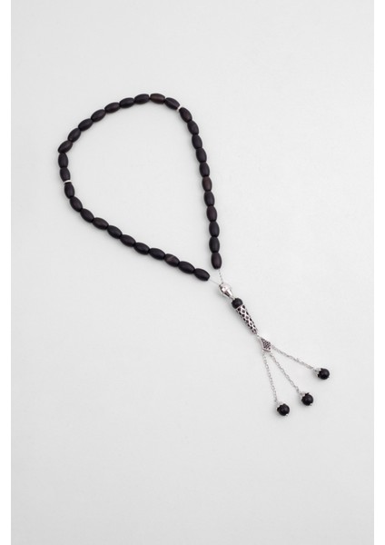 Onix Taşlı 18 Ayar Beyaz Altın Kaplama Gümüş Tespih