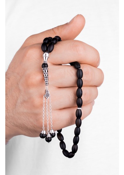 Onix Taşlı 18 Ayar Beyaz Altın Kaplama Gümüş Tespih fiyatları