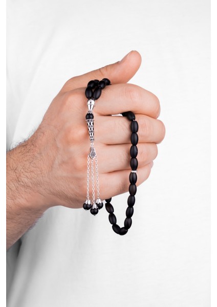 Onix Taşlı 18 Ayar Beyaz Altın Kaplama Gümüş Tespih fırsatları