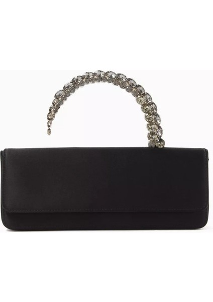 Malika Clutch Siyah Saten, Kristal Saplı & Zarif 90’lar Esintili Gece Çantası