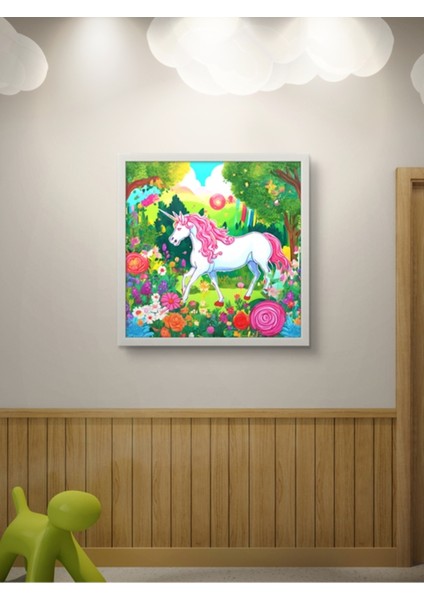 Tek Boynuzlu At Çocuk LED Tablo – 60X60 cm | Sıva Üstü Montajlı, Tak-Çalıştır Sistem