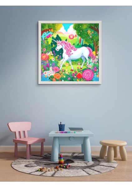 Tek Boynuzlu At Çocuk LED Tablo – 60X60 cm | Sıva Üstü Montajlı, Tak-Çalıştır Sistem modelleri