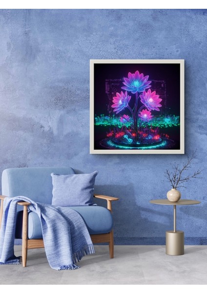 Neon Baskılı Çiçek LED Tablo – 60X60 cm | Sıva Üstü Montajlı, Tak-Çalıştır Sistem, Arapuarlı fırsatları