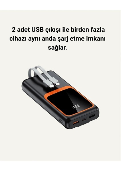 Powerbank 20000 Mah | 22.5W Hızlı Şarj, Dahili Kablolu, LCD Ekranlı Şarj Cihazı fırsatları