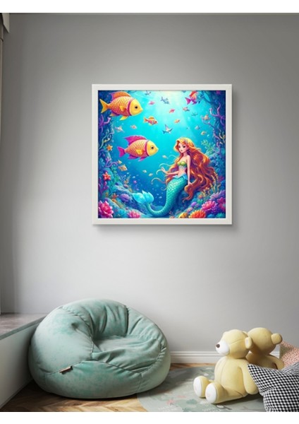 Deniz Kızı Çocuk Odası LED Tablo – 60X60 cm | Sıva Üstü Montajlı, Tak-Çalıştır Sistem, Arapuarlı