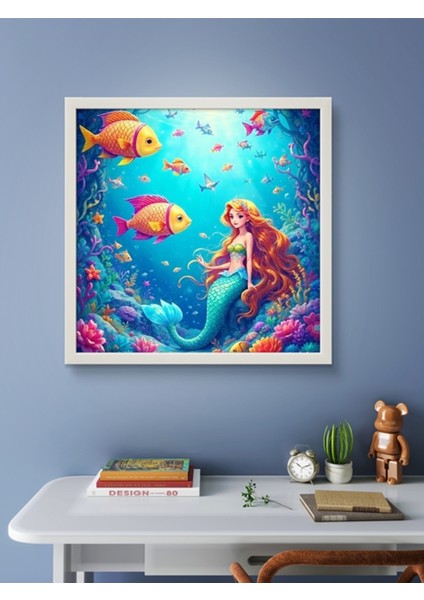 Deniz Kızı Çocuk Odası LED Tablo – 60X60 cm | Sıva Üstü Montajlı, Tak-Çalıştır Sistem, Arapuarlı indirimleri