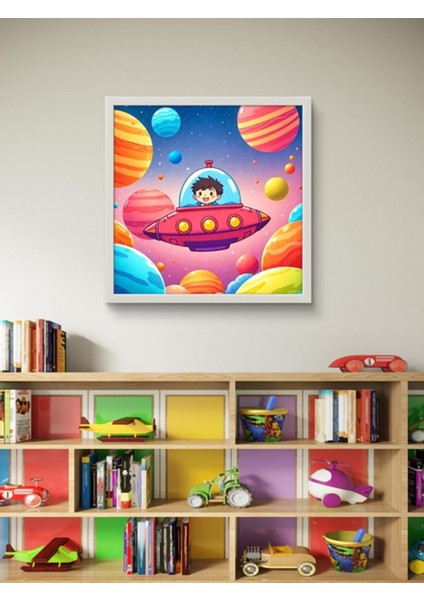Uzay Gemisi Çocuk Odası LED Tablo – 60X60 cm | Sıva Üstü Montajlı, Tak-Çalıştır Sistem, Arapuarlı modelleri