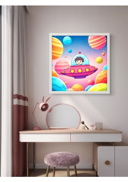 Uzay Gemisi Çocuk Odası LED Tablo – 60X60 cm | Sıva Üstü Montajlı, Tak-Çalıştır Sistem, Arapuarlı fırsatları