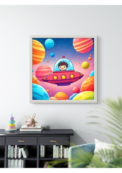Uzay Gemisi Çocuk Odası LED Tablo – 60X60 cm | Sıva Üstü Montajlı, Tak-Çalıştır Sistem, Arapuarlı indirimleri