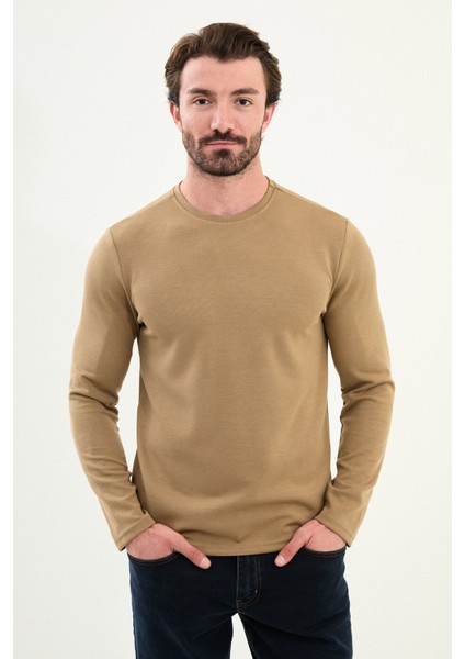 Desenli Slim Fit Bisiklet Yaka Uzun Kollu Erkek T-Shirt