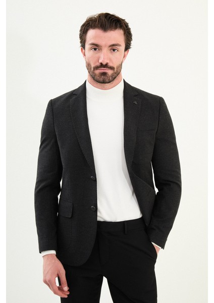 Düz Slim Fit Torba Cep Mono Yaka Yün Erkek Ceket