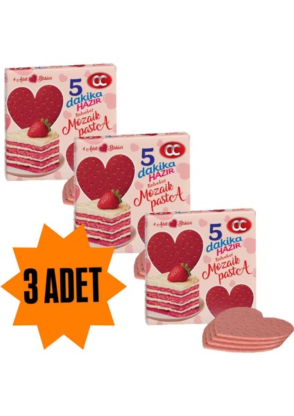 Red Velvet Kalp Şekilli 5 Dakika Hazır Mozaik Pasta - 20 cm Çapında 4 Kat Pasta Tabanı Bisküvisi