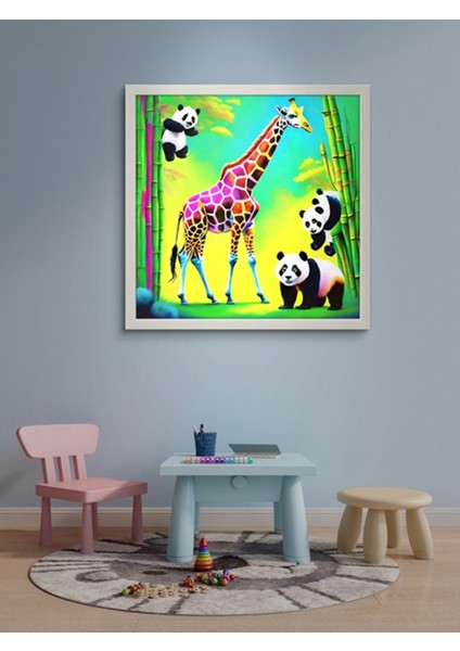 Panda Kardeşler ve Zürefa LED Tablo – 60X60 cm | Sıva Üstü Montajlı, Tak-Çalıştır Sistem, Arapuarlı